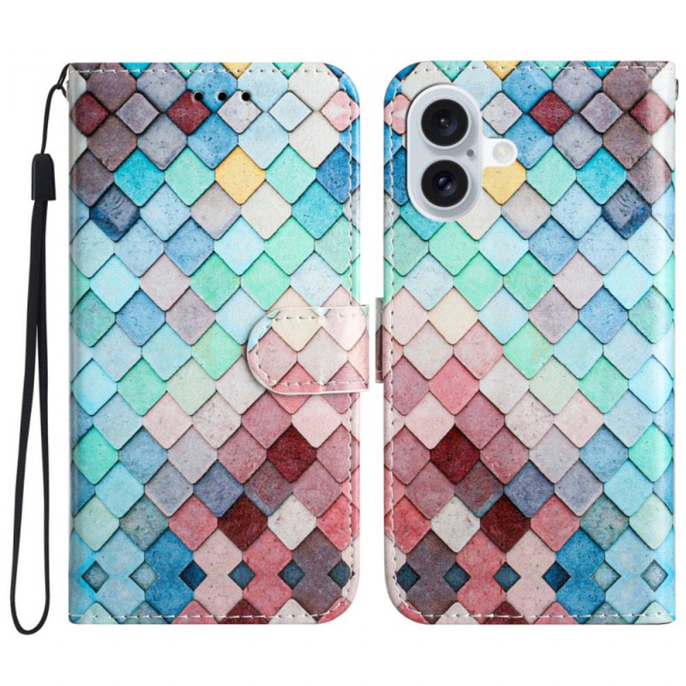 Kožený Kryt iPhone 16 Mřížky Na Popruhy