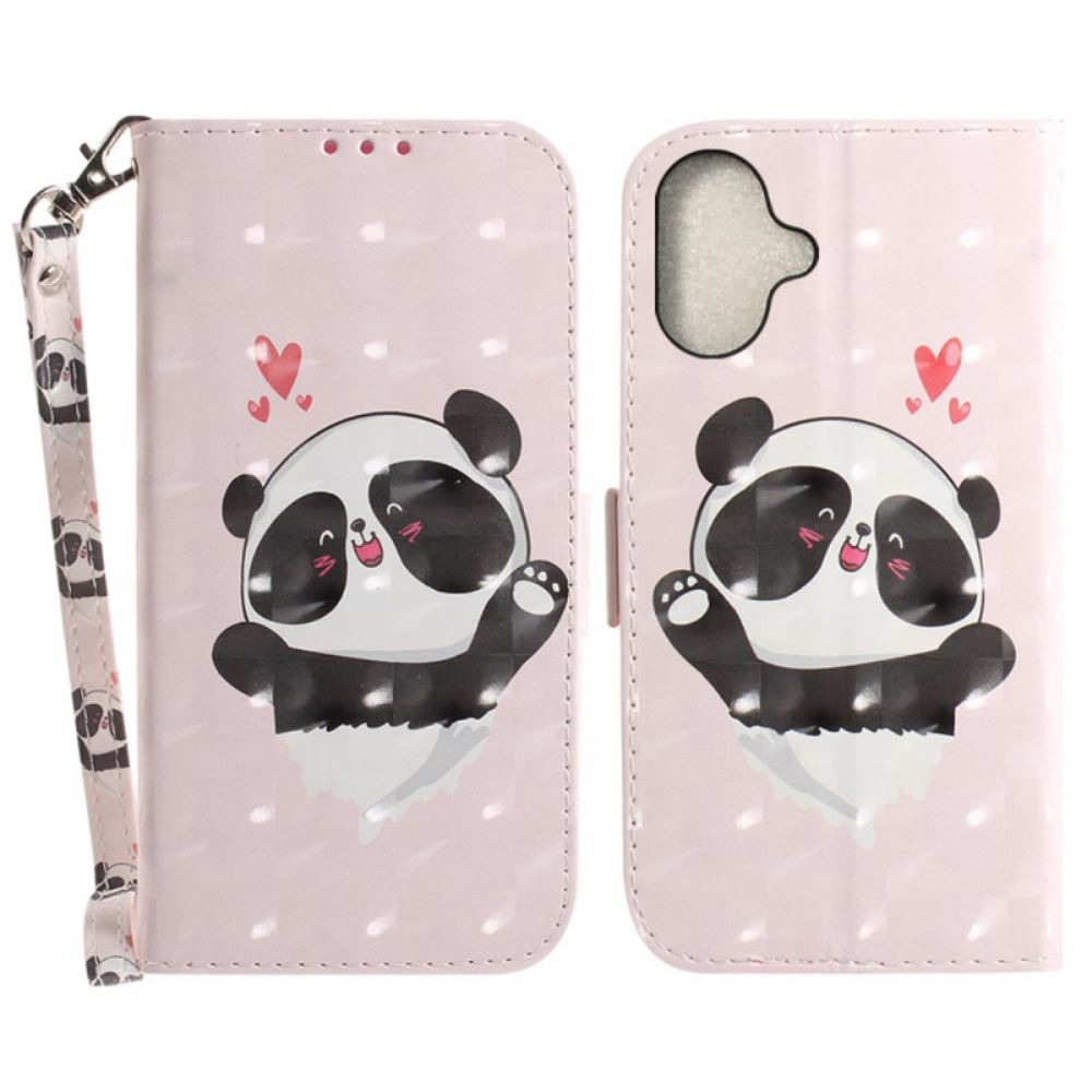 Kožený Kryt iPhone 16 Panda Love S Popruhem
