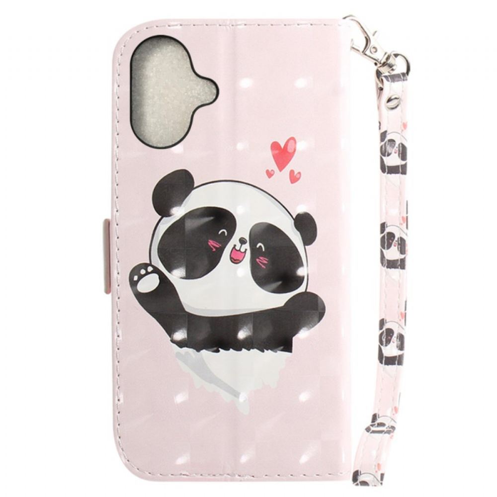 Kožený Kryt iPhone 16 Panda Love S Popruhem