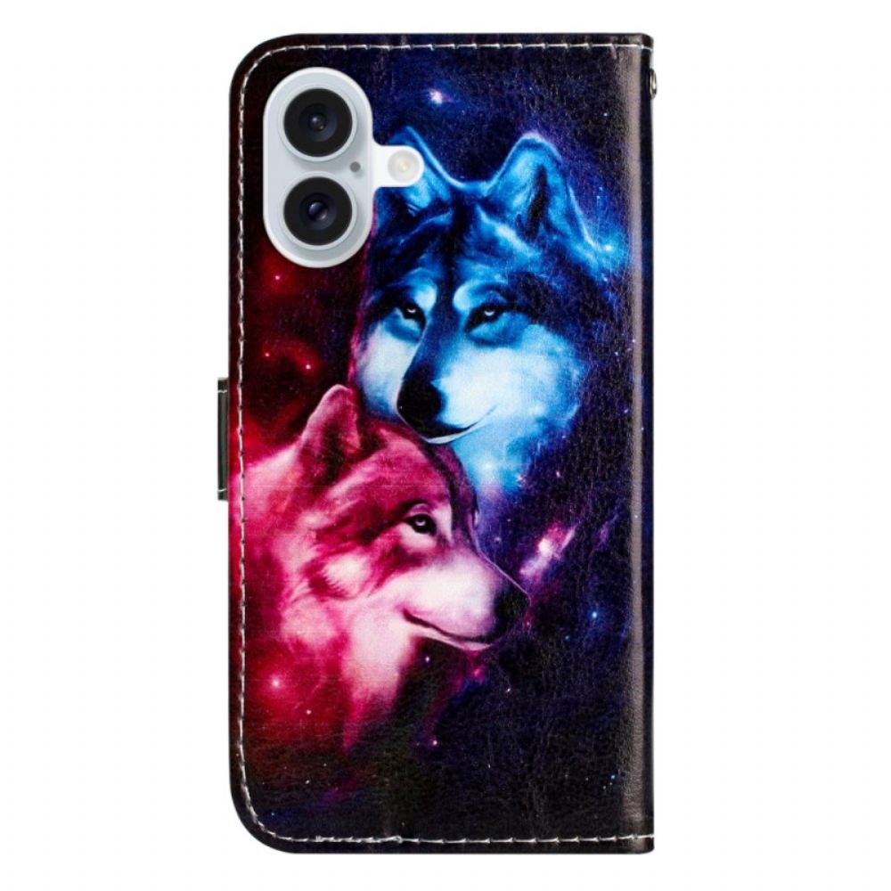 Kožený Kryt iPhone 16 Pár Řemenových Vlků