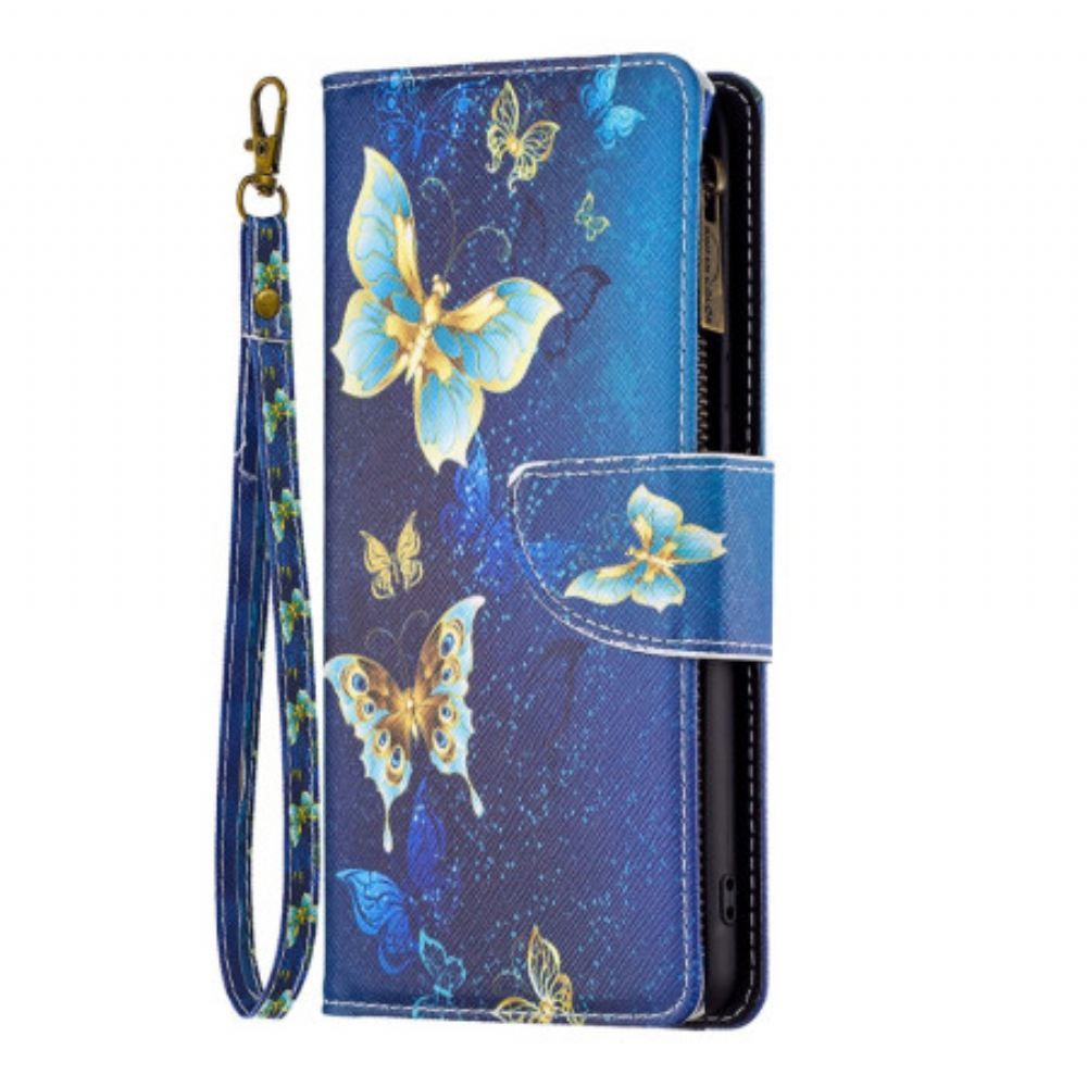 Kožený Kryt iPhone 16 Peněženka Golden Butterflies