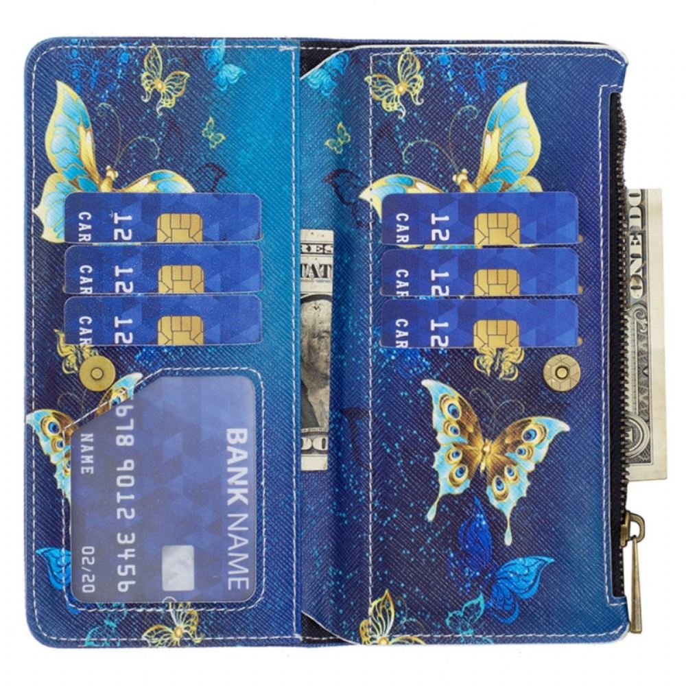 Kožený Kryt iPhone 16 Peněženka Golden Butterflies