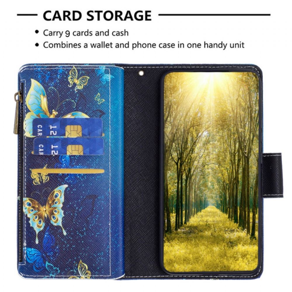 Kožený Kryt iPhone 16 Peněženka Golden Butterflies
