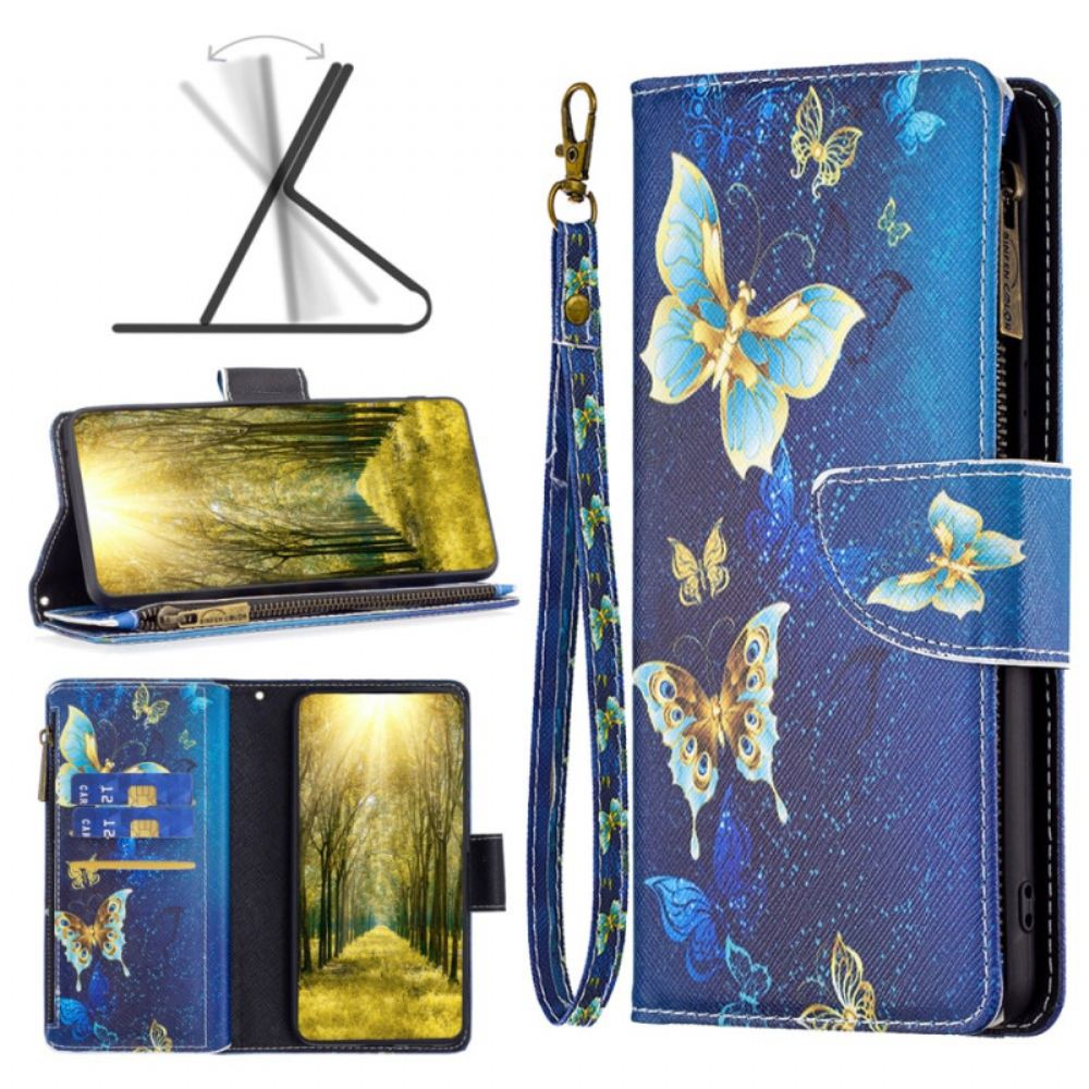 Kožený Kryt iPhone 16 Peněženka Golden Butterflies