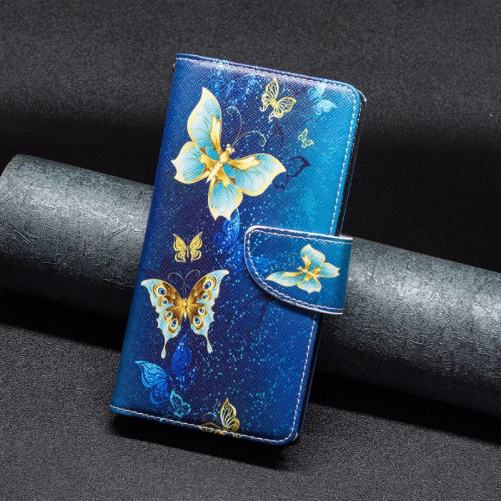 Kožený Kryt iPhone 16 Peněženka Golden Butterflies