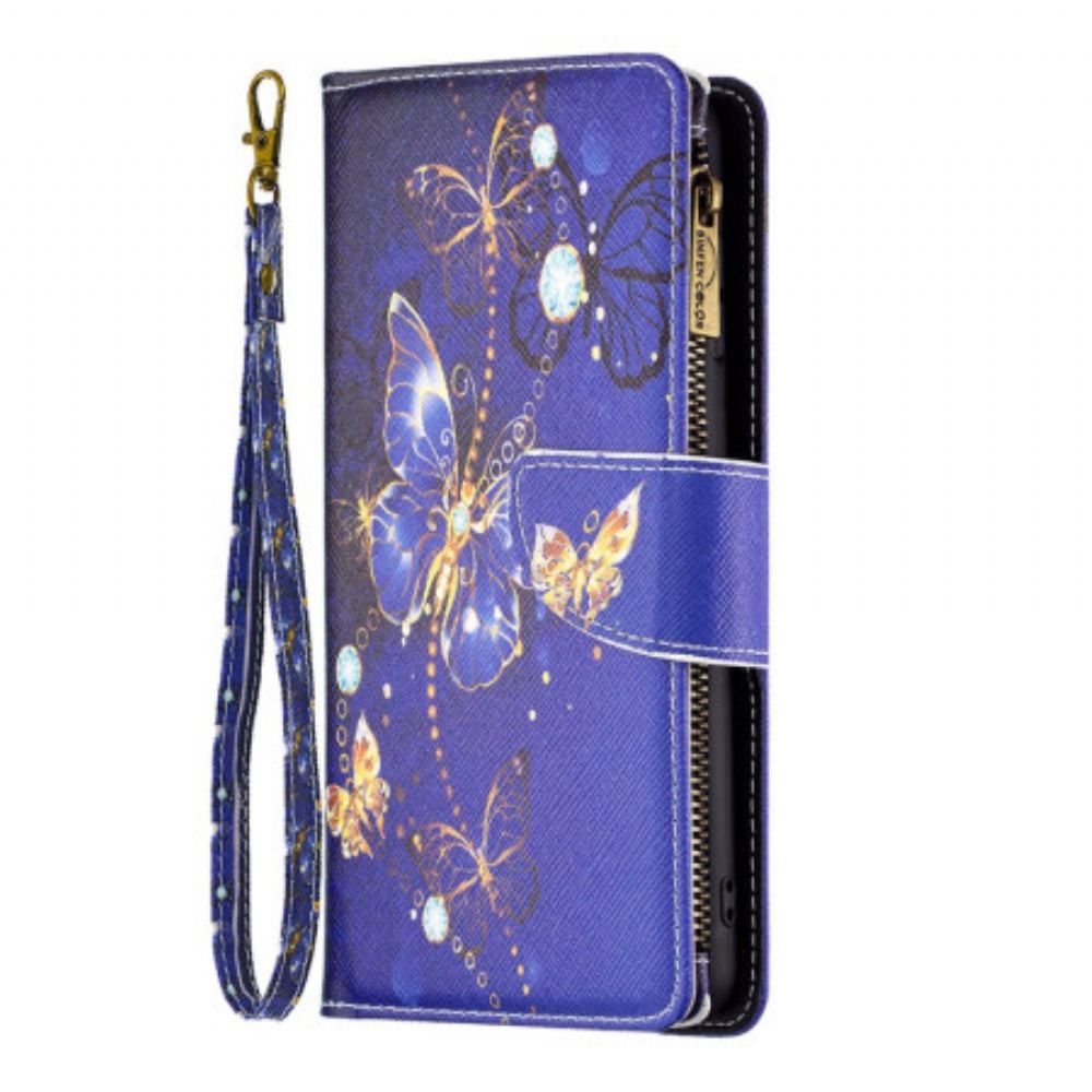 Kožený Kryt iPhone 16 Peněženka Purple Butterflies