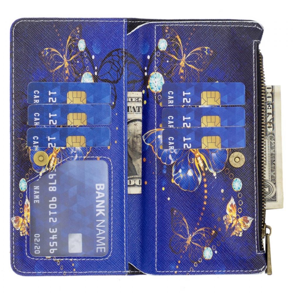 Kožený Kryt iPhone 16 Peněženka Purple Butterflies