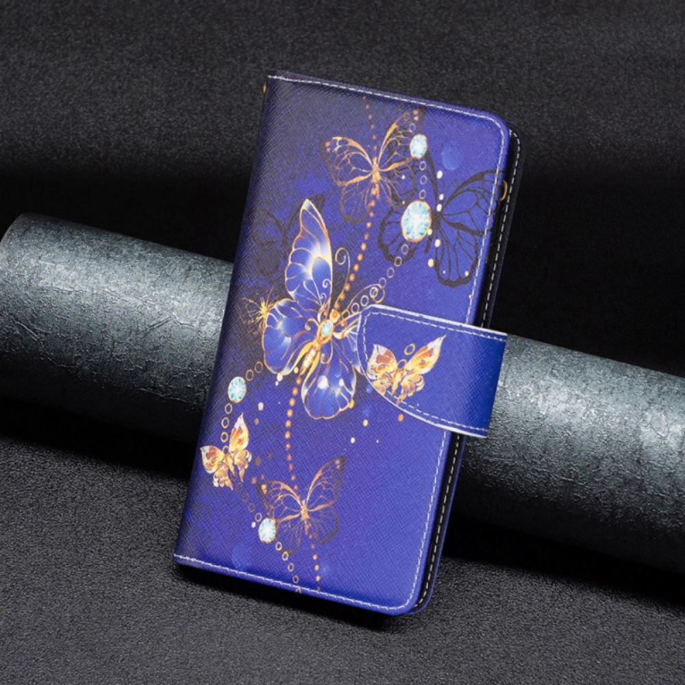 Kožený Kryt iPhone 16 Peněženka Purple Butterflies