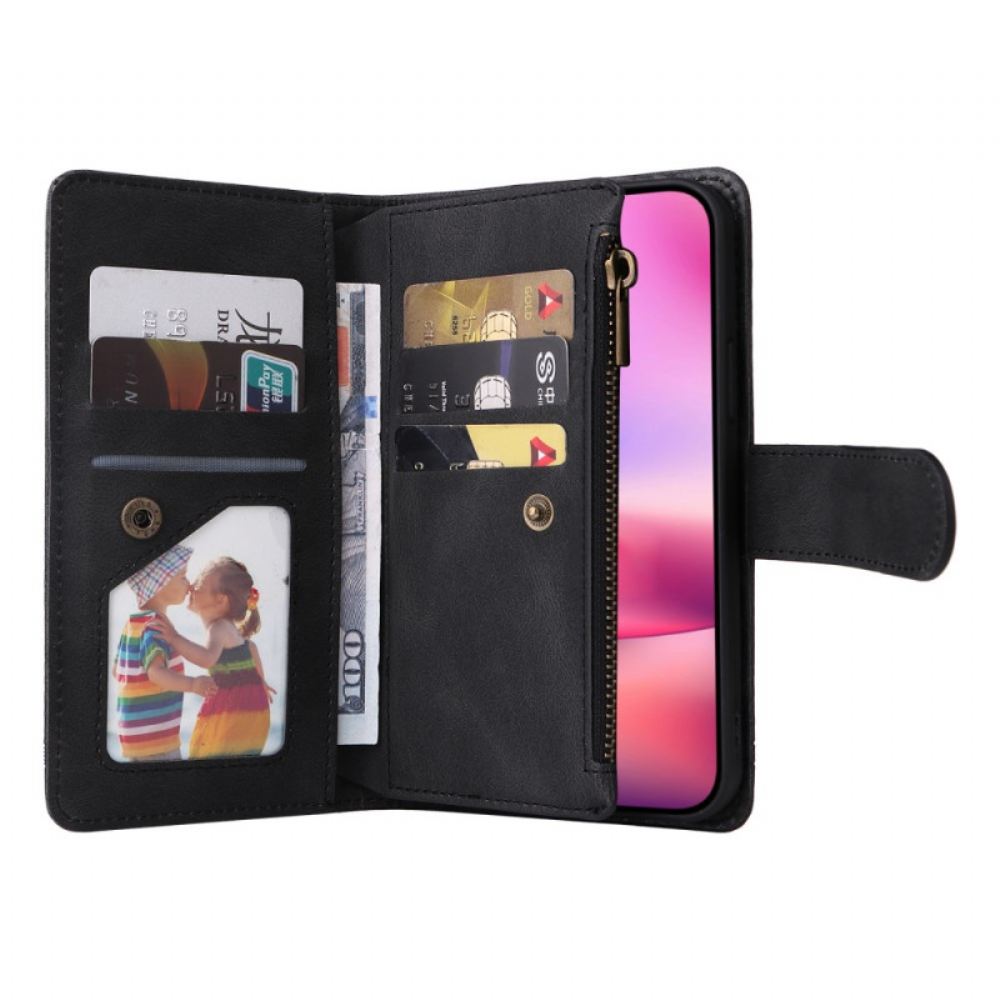 Kožený Kryt iPhone 16 Peněženka S Nýtovým Popruhem