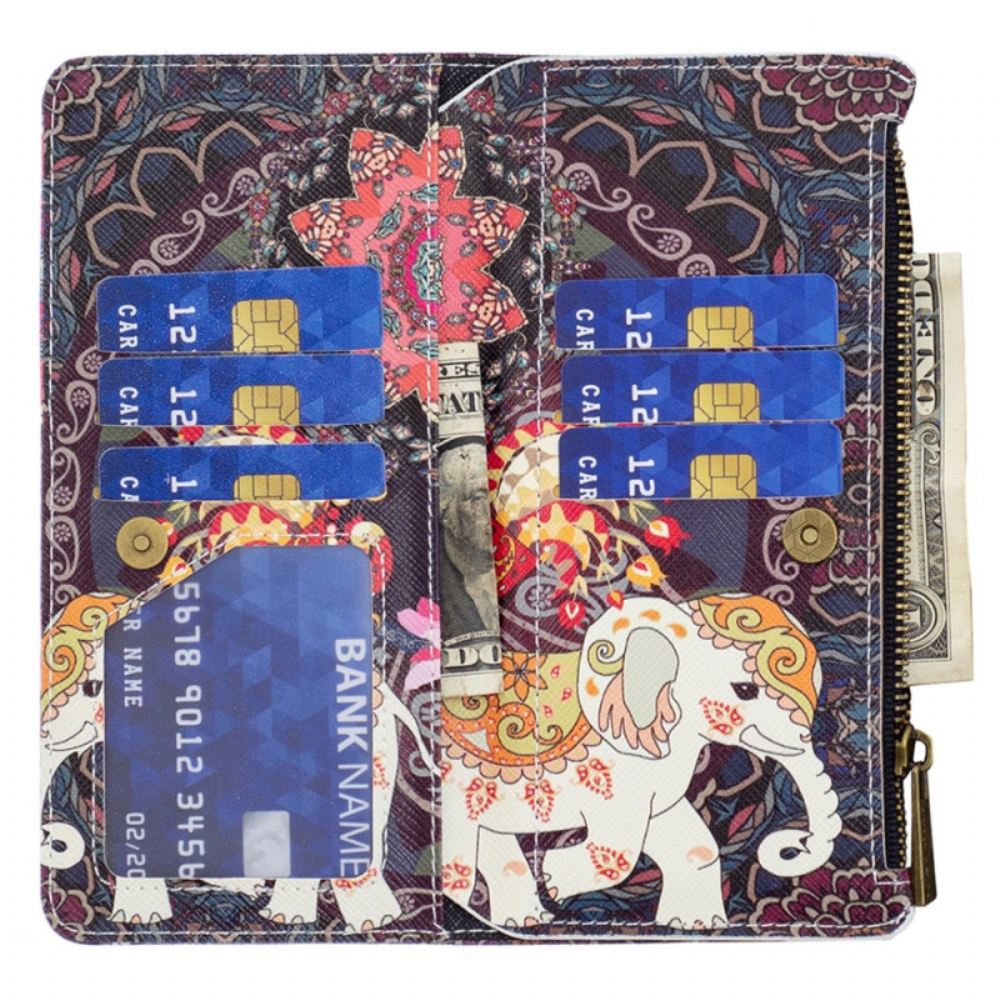 Kožený Kryt iPhone 16 Peněženka Tribal Elephant