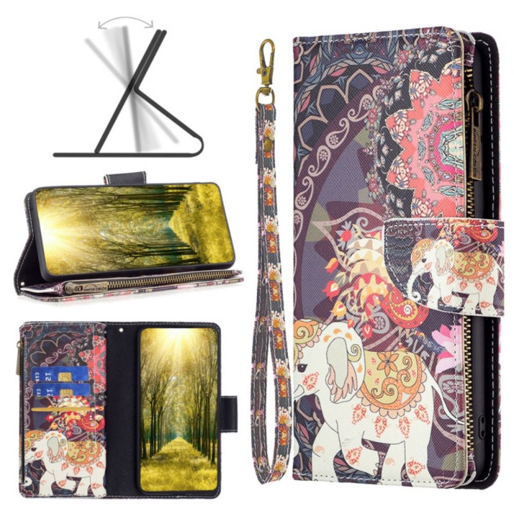 Kožený Kryt iPhone 16 Peněženka Tribal Elephant