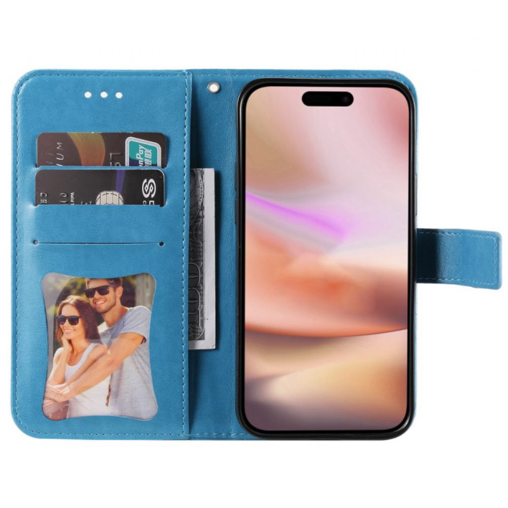 Kožený Kryt iPhone 16 Potisk Mandaly S Páskem