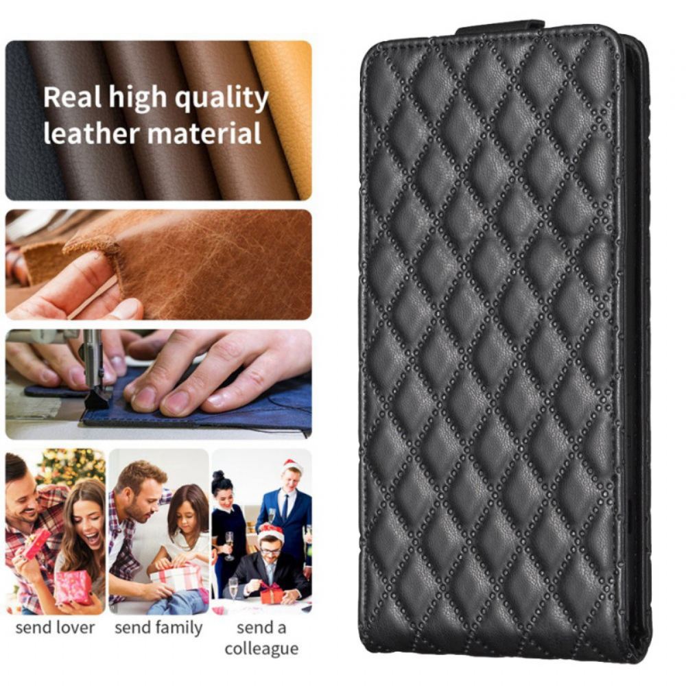 Kožený Kryt iPhone 16 Prošívaná Vertikální Chlopeň
