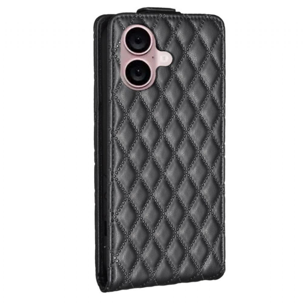 Kožený Kryt iPhone 16 Prošívaná Vertikální Chlopeň