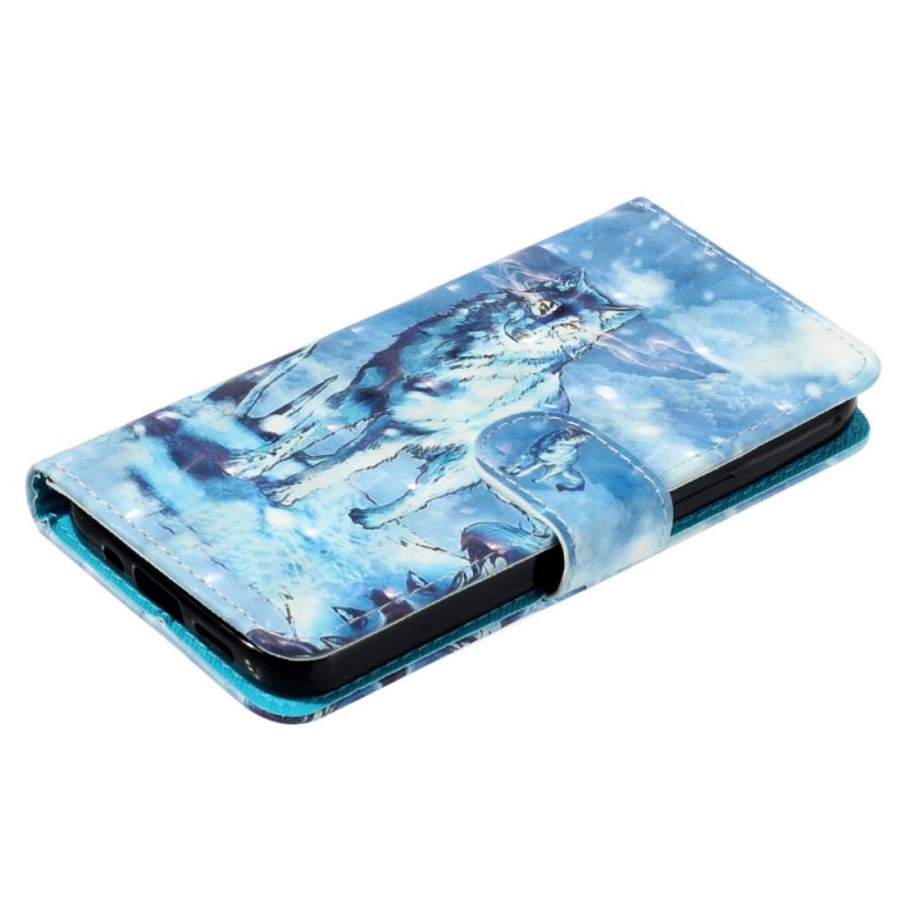 Kožený Kryt iPhone 16 Připoutaný Sněžný Vlk