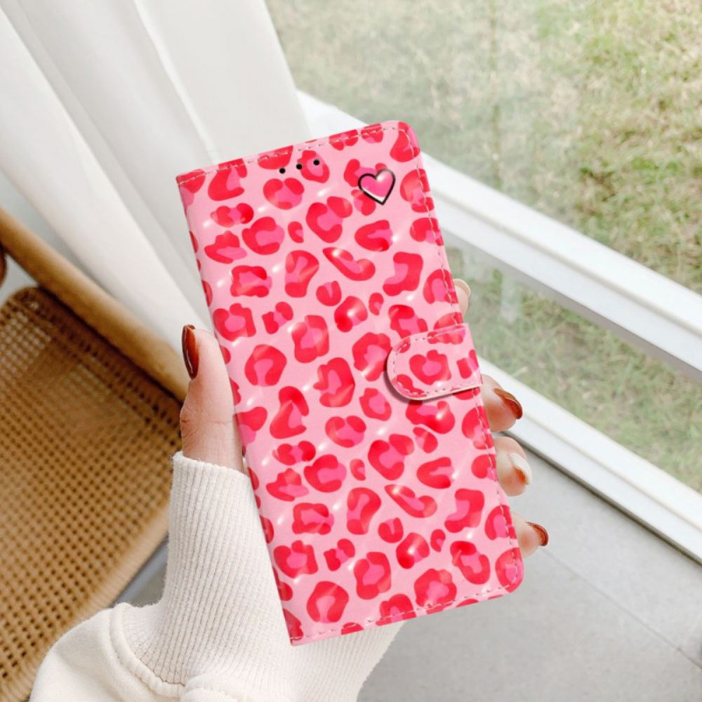 Kožený Kryt iPhone 16 Růžový Leopardí Potisk S Páskem
