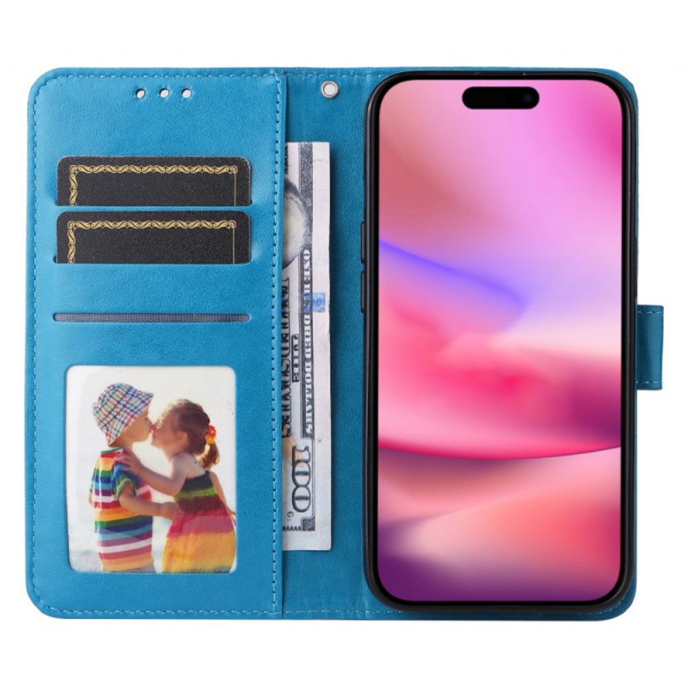 Kožený Kryt iPhone 16 Slunečnicový Vzor S Páskem