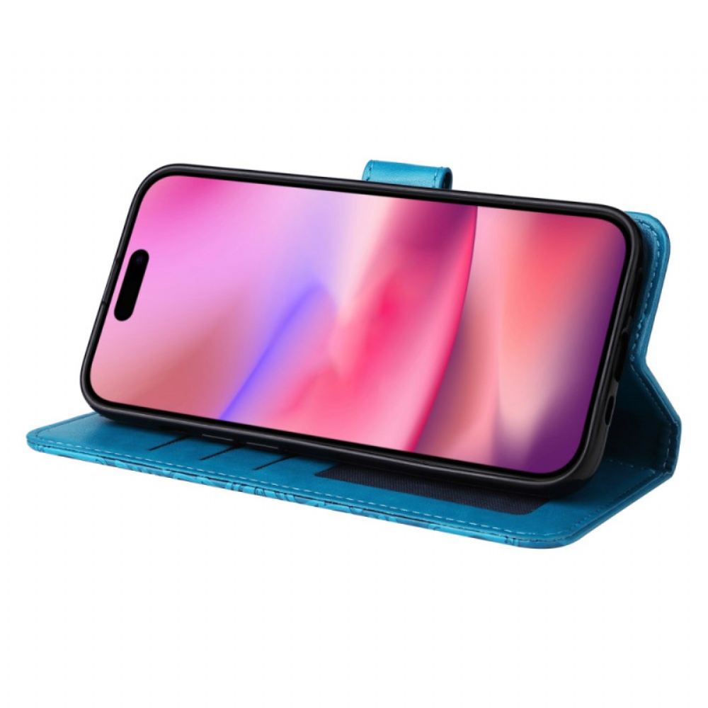Kožený Kryt iPhone 16 Slunečnicový Vzor S Páskem
