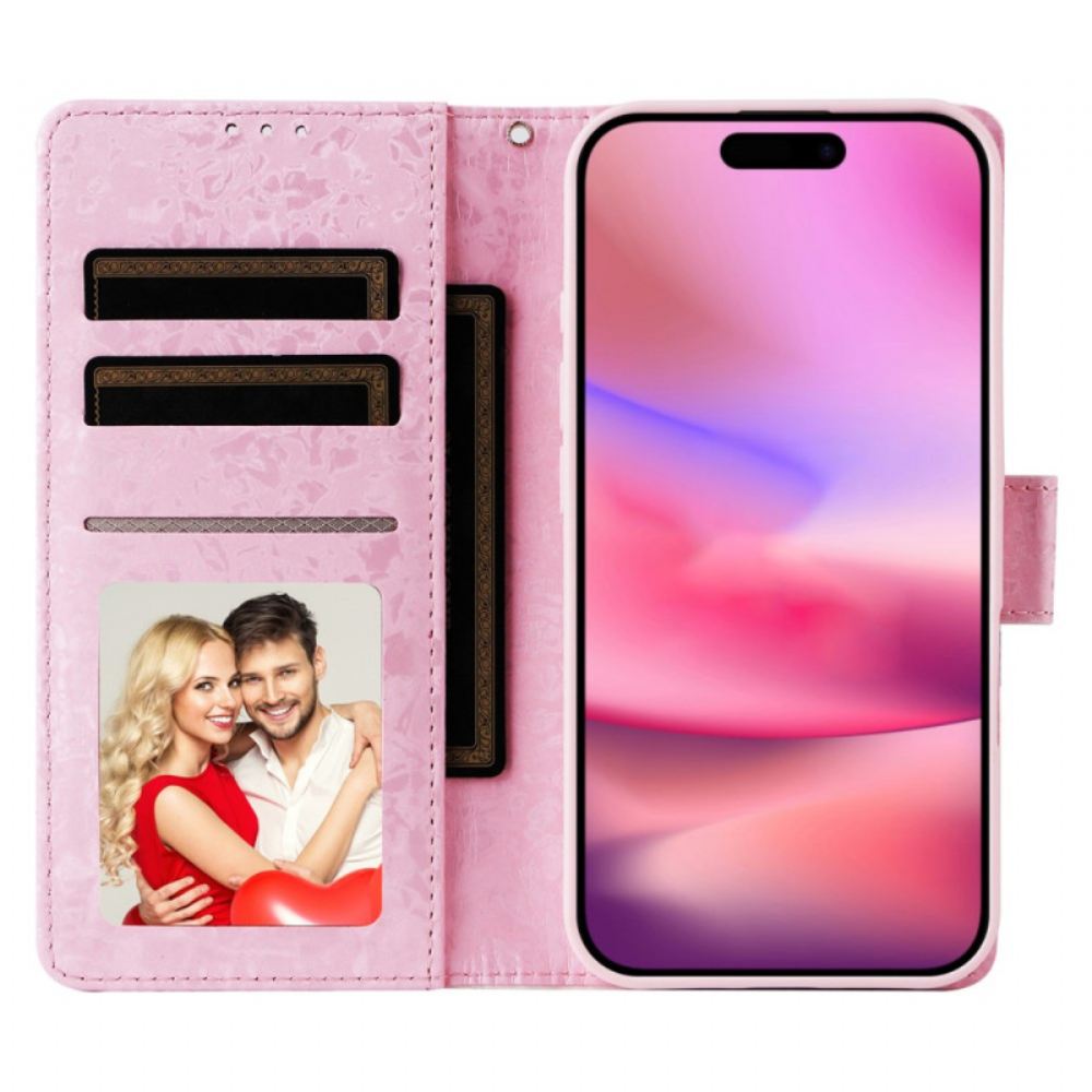 Kožený Kryt iPhone 16 Technologie Blokování Rfid Květin