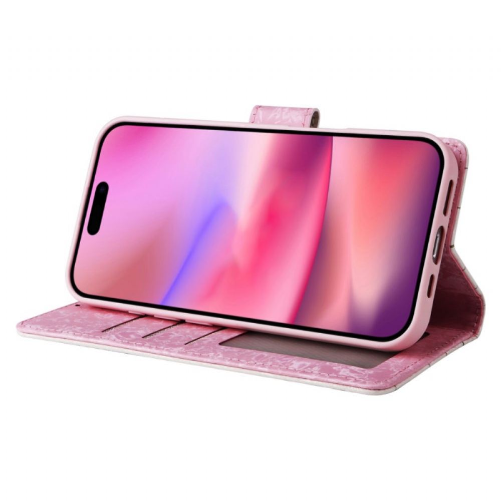 Kožený Kryt iPhone 16 Technologie Blokování Rfid Květin