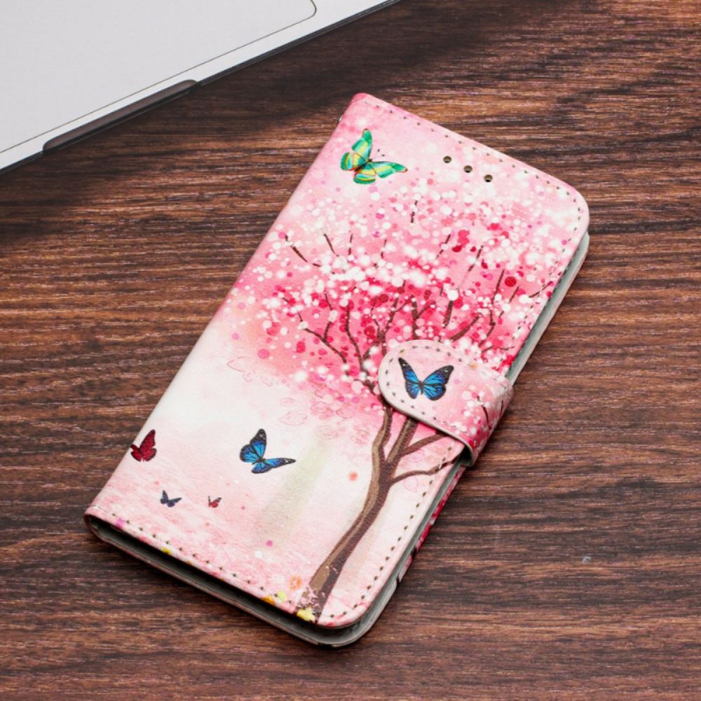 Kožený Kryt iPhone 16 Třešňový Květ S Popruhem