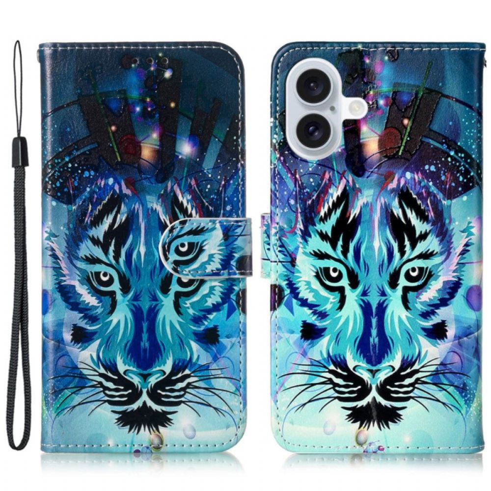 Kožený Kryt iPhone 16 Vlčí Vzor S Páskem