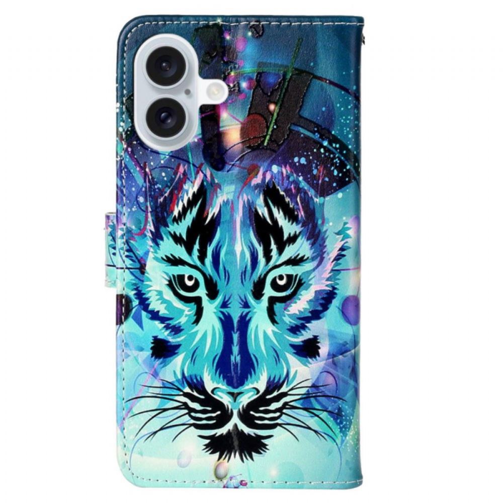 Kožený Kryt iPhone 16 Vlčí Vzor S Páskem