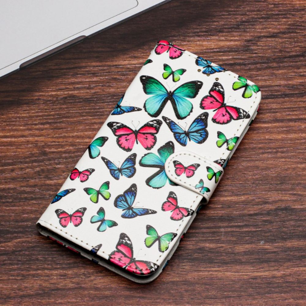 Kožený Kryt iPhone 16 Vzor Motýla S Páskem