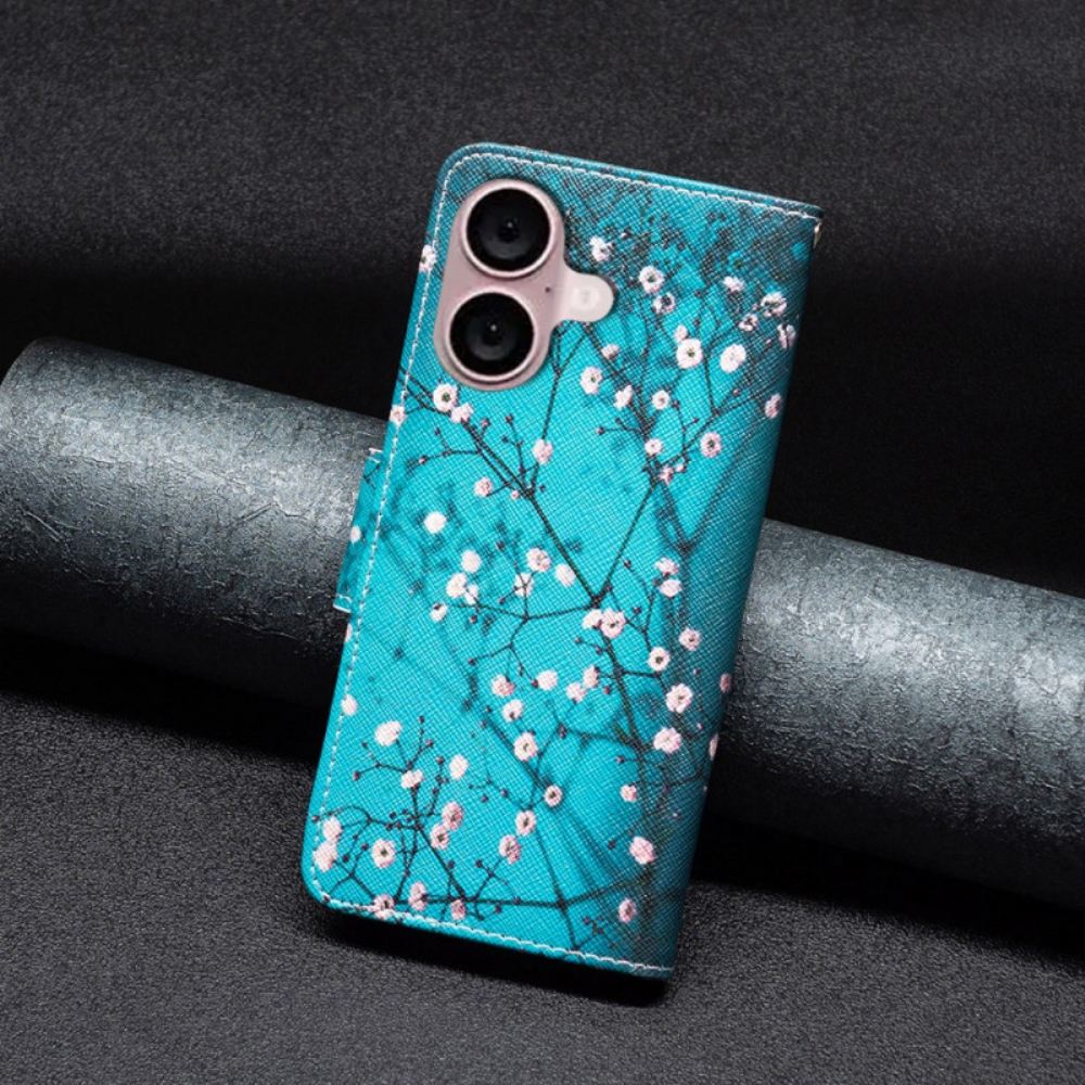 Kožený Kryt iPhone 16 Švestkové Květy