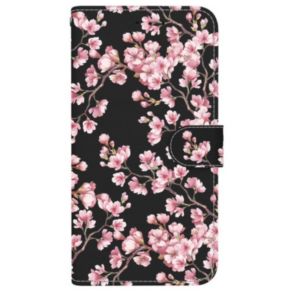 Kožený Kryt iPhone 16 Švestkové Květy
