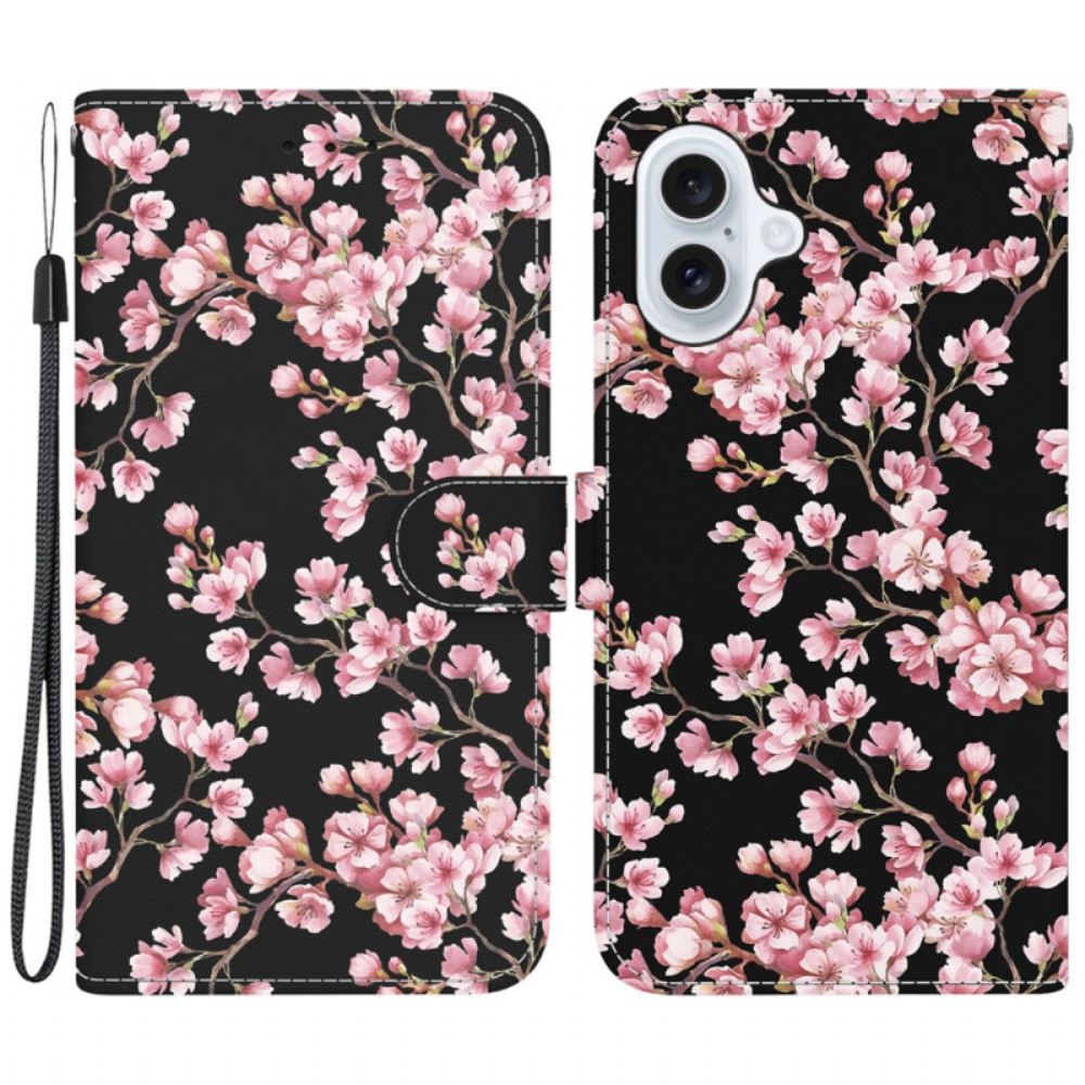 Kožený Kryt iPhone 16 Švestkové Květy