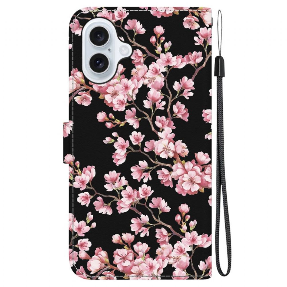 Kožený Kryt iPhone 16 Švestkové Květy