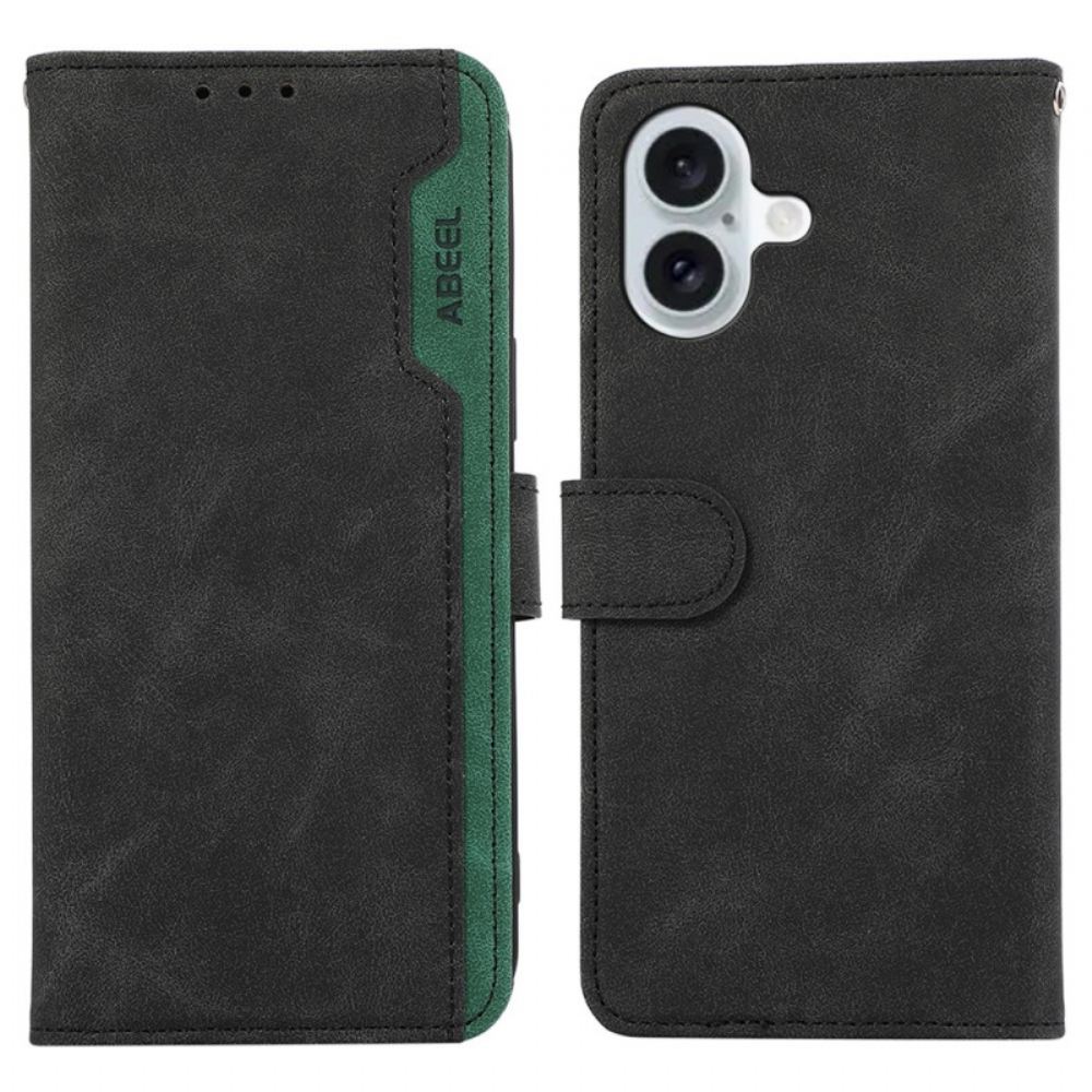 Kožený Kryt Na iPhone 16 Dvoubarevný Abeel