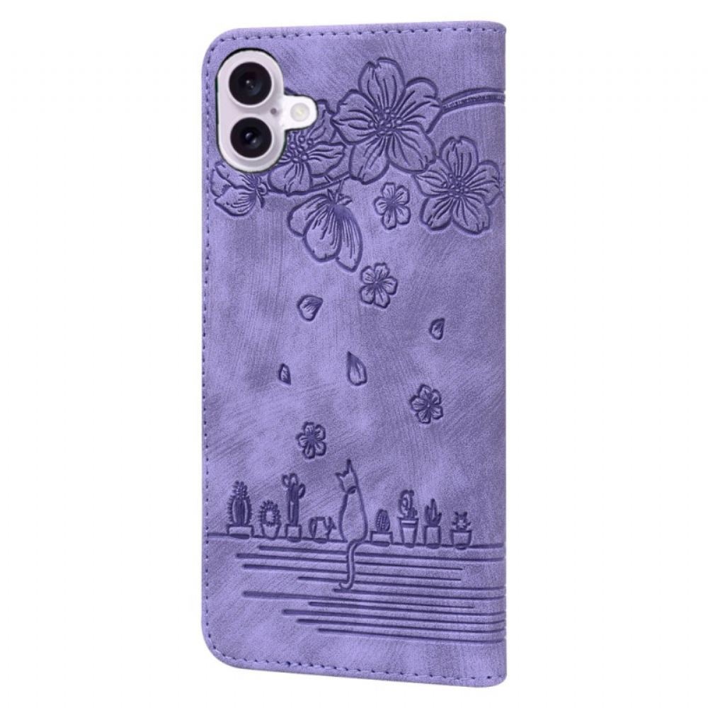 Kožený Kryt Na iPhone 16 Kresba Kočky