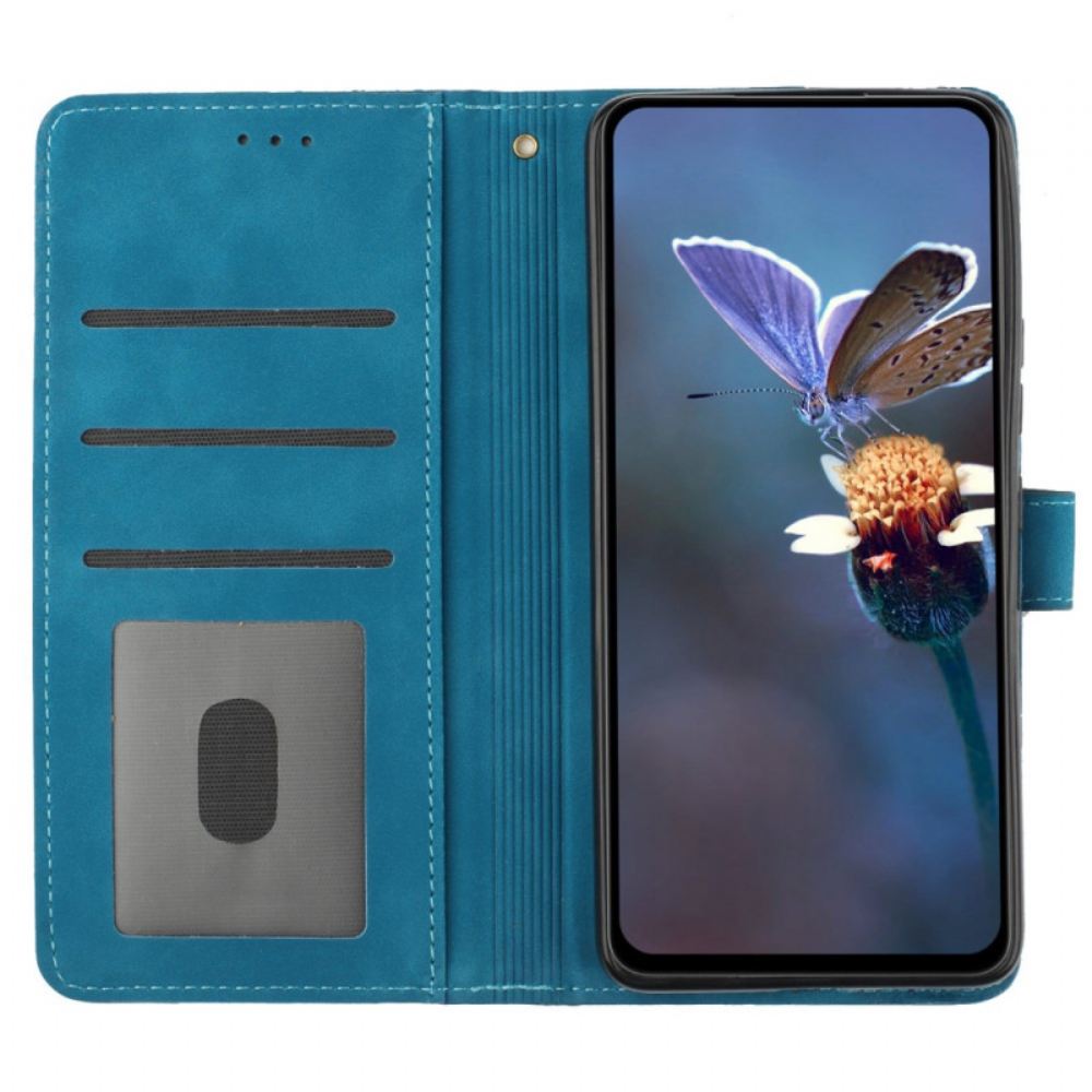 Kožený Kryt Na iPhone 16 Květinový Vzor S Páskem