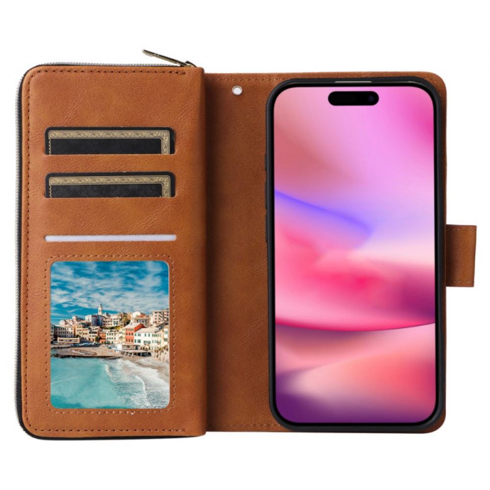 Kožený Kryt Na iPhone 16 Peněženka 9 Držitelů Karet A Peněženek Na Mince
