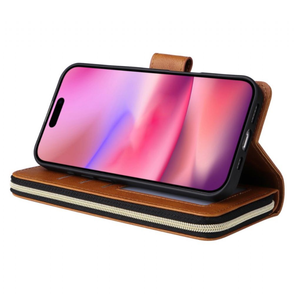 Kožený Kryt Na iPhone 16 Peněženka 9 Držitelů Karet A Peněženek Na Mince