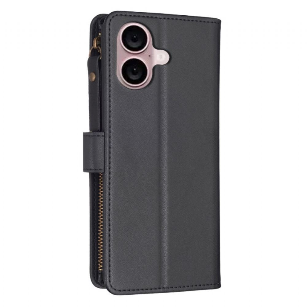 Kožený Kryt Na iPhone 16 Peněženka Na Mince A Šňůrka