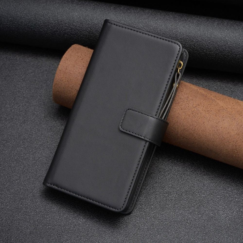 Kožený Kryt Na iPhone 16 Peněženka Na Mince A Šňůrka