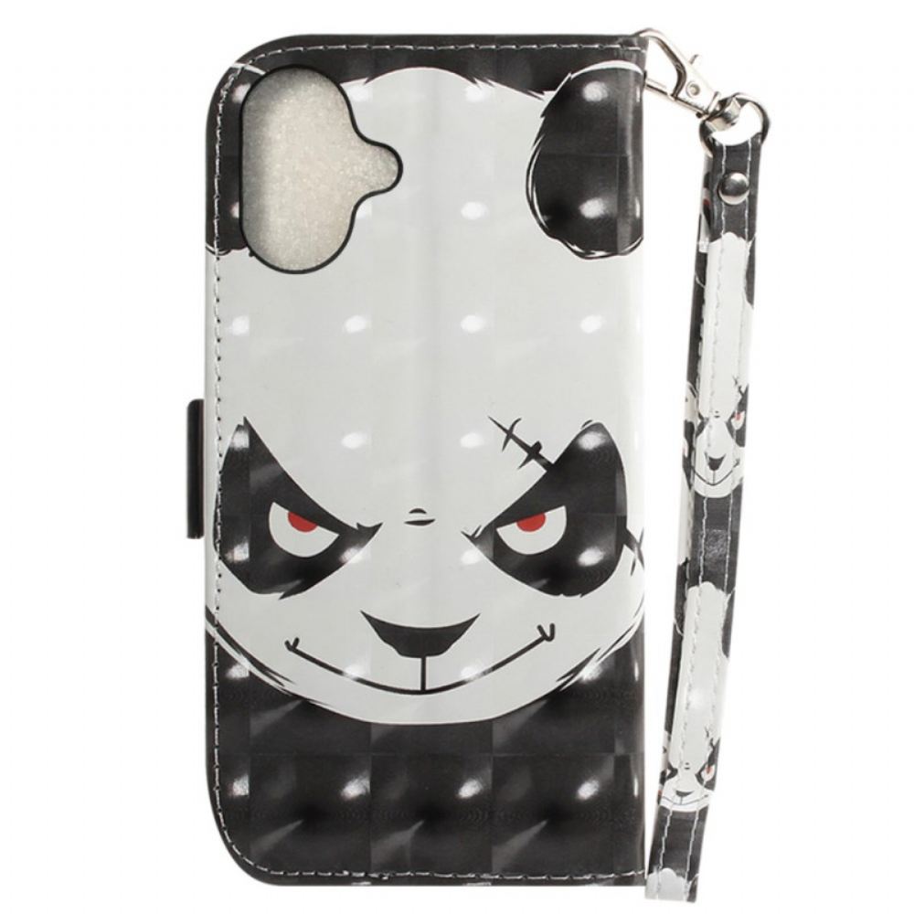 Kožený Kryt Na iPhone 16 Rozzlobená Panda S Popruhem