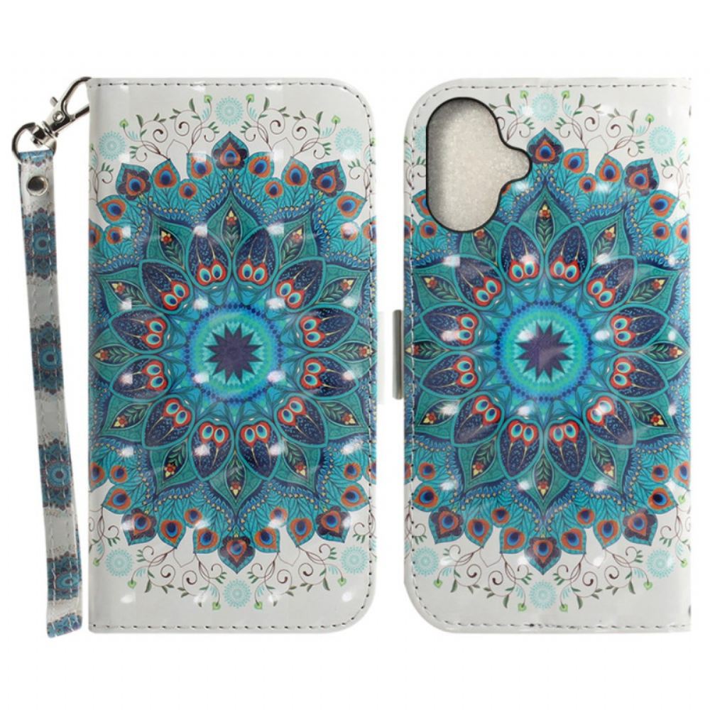 Kožený Kryt Na iPhone 16 Zelená Mandala S Popruhem