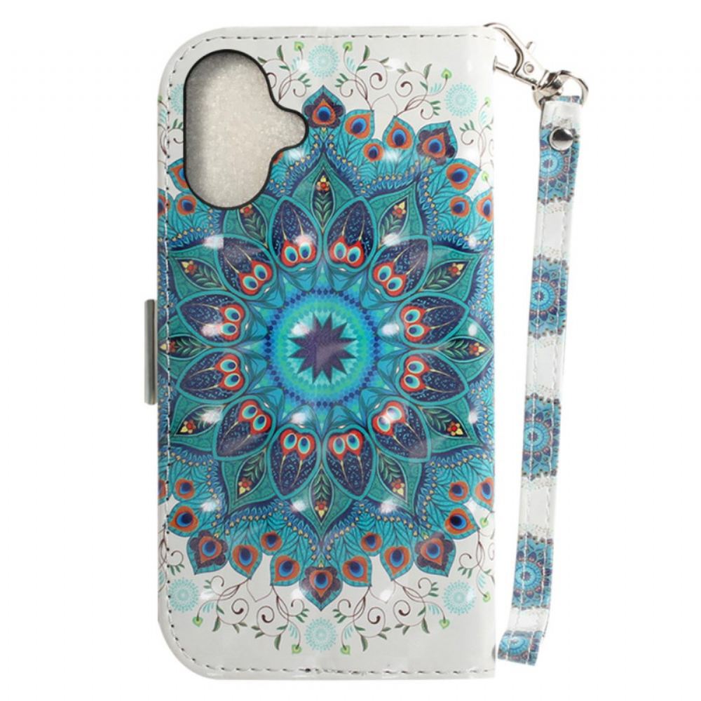 Kožený Kryt Na iPhone 16 Zelená Mandala S Popruhem