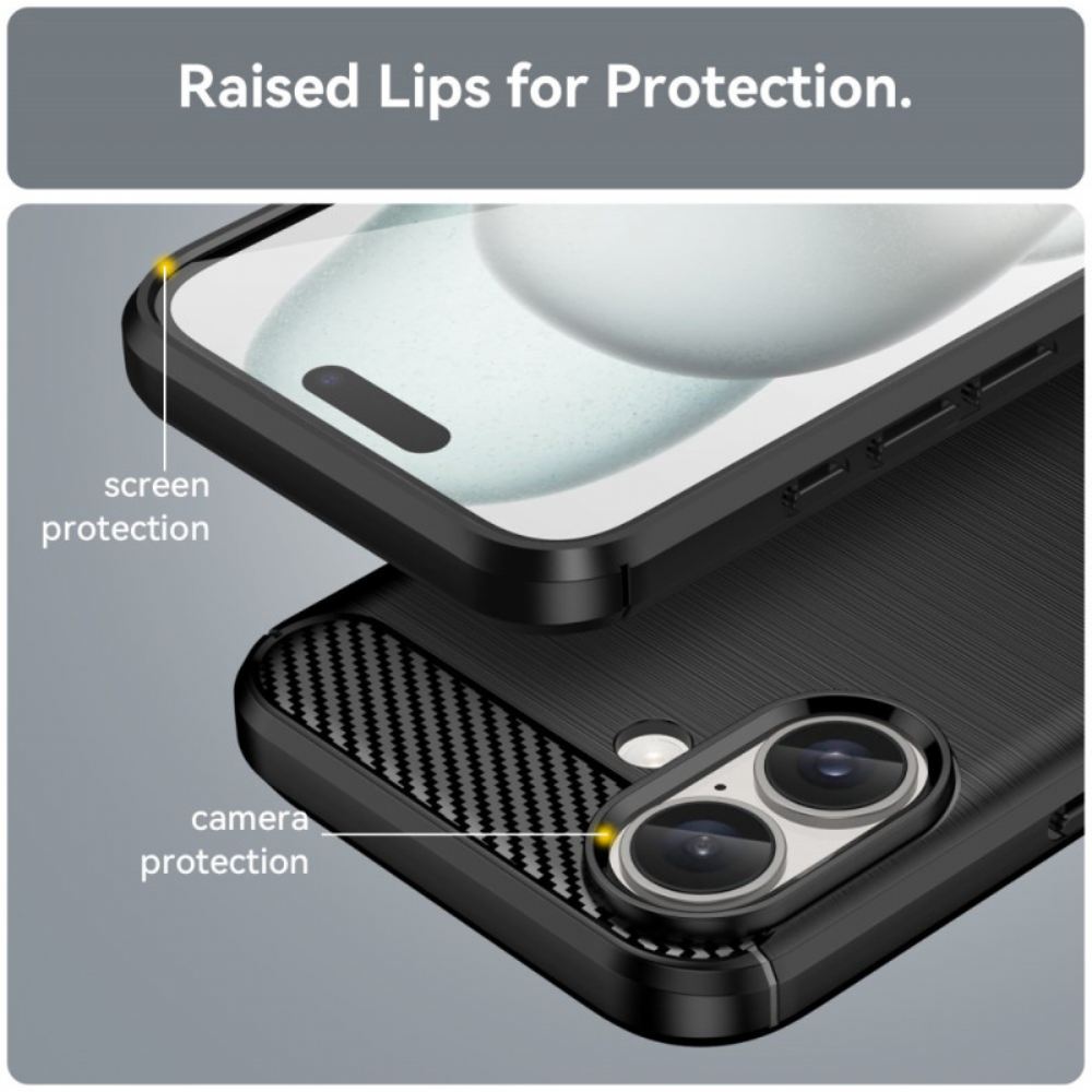 Kryt iPhone 16 Kryty Na Mobil Kartáčované Uhlíkové Vlákno