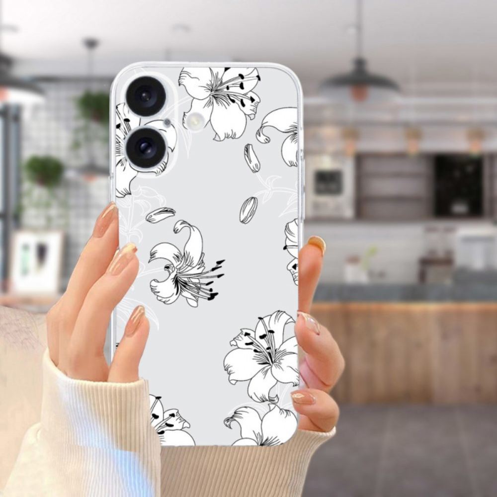 Kryt iPhone 16 Kryty Na Mobil Transparentní Okraj Bílé Květy