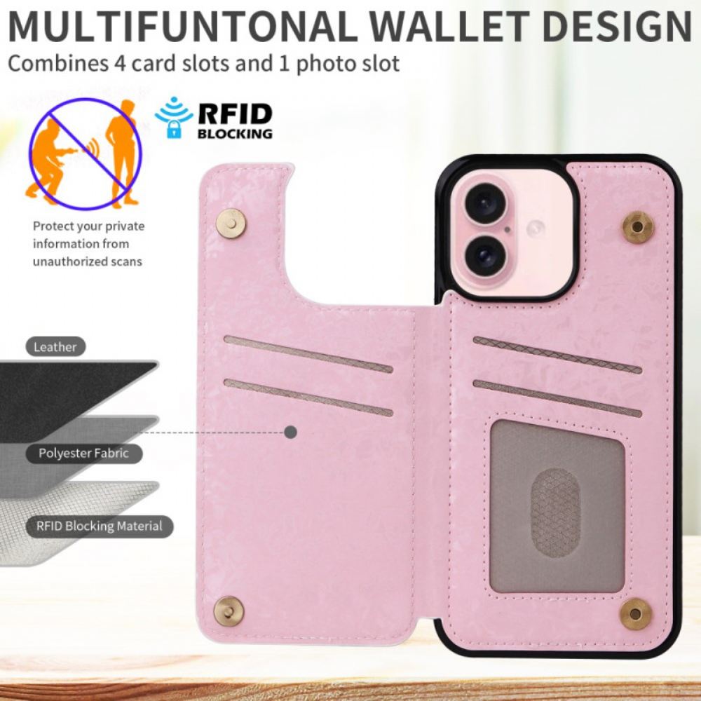 Kryt iPhone 16 Květinový Držák Rfid Karty