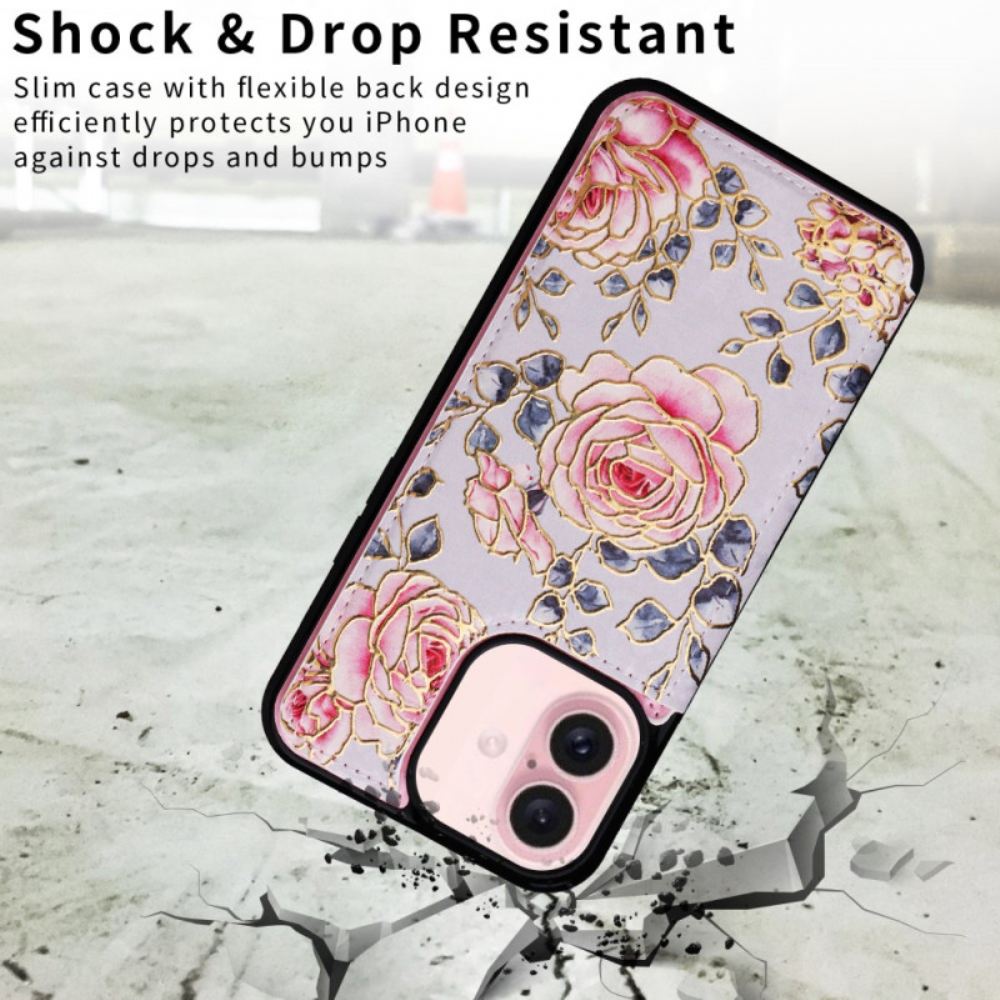 Kryt iPhone 16 Květinový Držák Rfid Karty