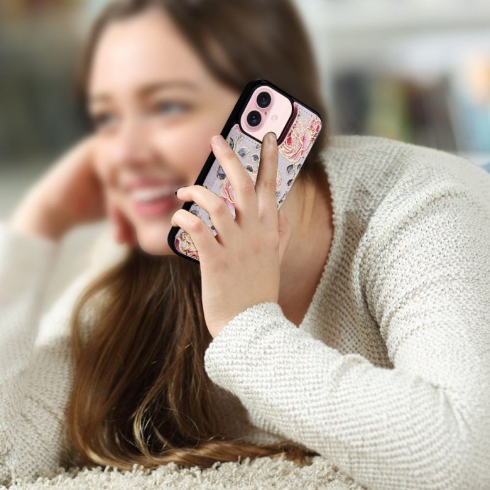 Kryt iPhone 16 Květinový Držák Rfid Karty