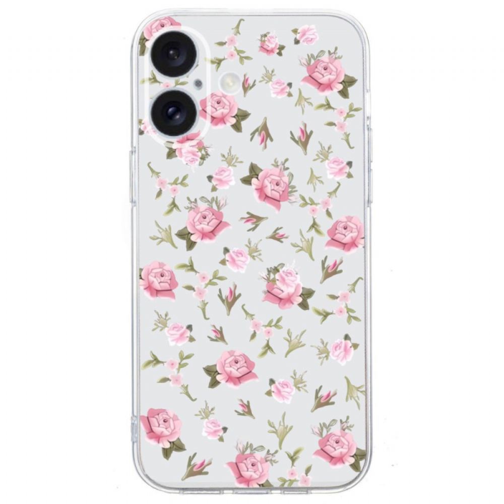 Kryt iPhone 16 Průhledné Růžové Květy
