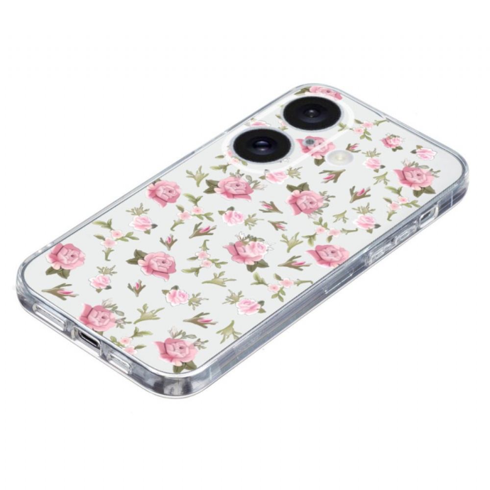 Kryt iPhone 16 Průhledné Růžové Květy