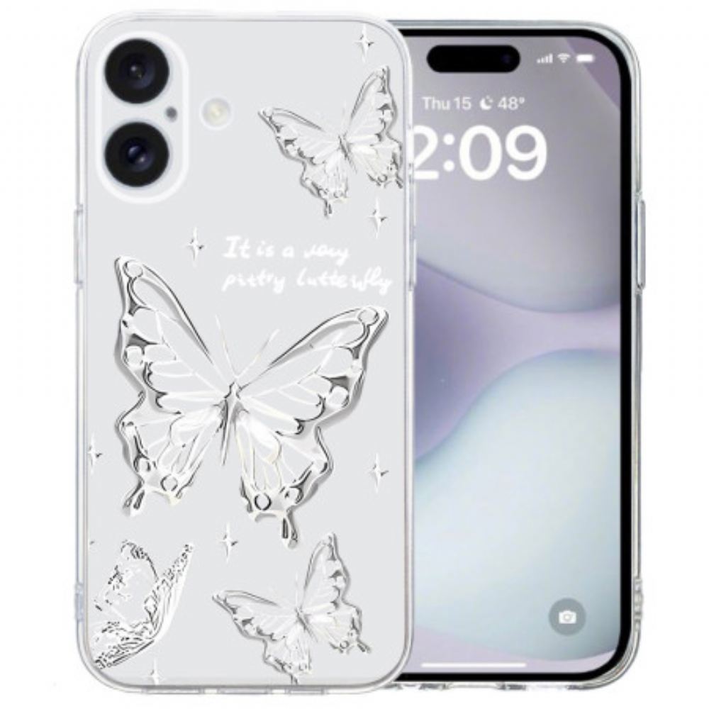 Kryt iPhone 16 Průhlední Hraniční Motýli